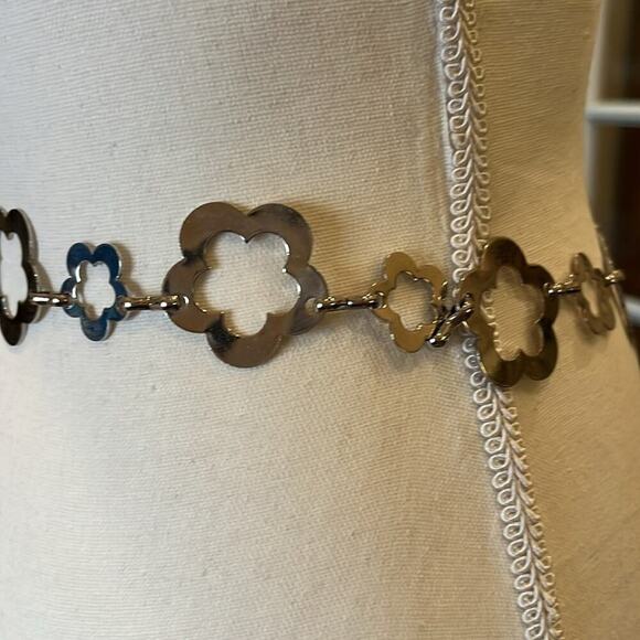 Gold Tone Boho Open Flower Concho Metal Chain Link Belt OS One Size - Picture 5 of 11